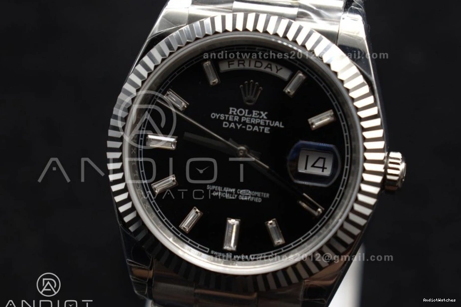 A 718 Weight 40 Dial SS GSF Gain on Black Bracelet Bright Crystal President DayDate 0123